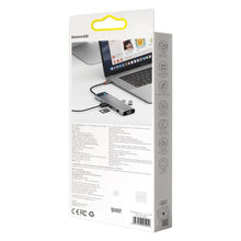 Заредете изображение във визуализатора на галерията – Baseus Metal Gleam 11in1 multifunctional HUB USB Type C - 3x USB 3.2 Gen 1 5Gbps / USB Type C PD 100W / 3,5 mm mini jack AUX / VGA Full HD 60Hz / 2x HDMI 4K 30Hz / TF and SD card reader / RJ45 1Gbps gray (CAHUB-CT0G) - TopMag
