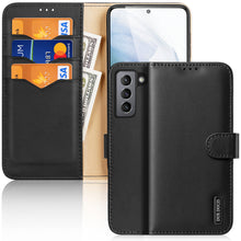 Заредете изображение във визуализатора на галерията – Dux Ducis Hivo Genuine Leather Bookcase type case for Samsung Galaxy S21 FE black - TopMag

