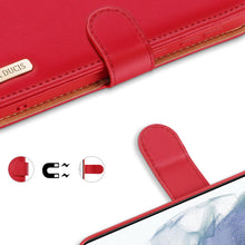 Заредете изображение във визуализатора на галерията – Dux Ducis Hivo Genuine Leather Bookcase type case for Samsung Galaxy S21 FE red - TopMag
