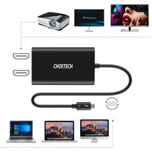 Заредете изображение във визуализатора на галерията – Choetech plug adapter USB Type C Thunderbolt 3 (40Gbps) - 2x HDMI 2.0 4K 60Hz black (HUB-H07) - TopMag
