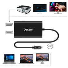Заредете изображение във визуализатора на галерията – Choetech plug adapter USB Type C Thunderbolt 3 (40Gbps) - 2x DisplayPort 4K 60Hz black (HUB-D03) - TopMag
