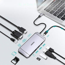 Заредете изображение във визуализатора на галерията – Choetech 9in1 multifunctional USB Type C HUB - 3x USB 3.2 Gen 1 / SD and TF memory card reader / HDMI 4K 30Hz / VGA Full HD 60Hz / USB Type C / RJ45 gray (HUB-M15 gray) - TopMag
