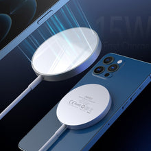 Заредете изображение във визуализатора на галерията – Choetech 15W magnetic Qi wireless charger (MagSafe compatible) white (T517-F) - TopMag
