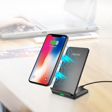 Заредете изображение във визуализатора на галерията – Choetech Qi wireless charger 10W phone stand + USB cable - micro USB black (T524-S) - TopMag

