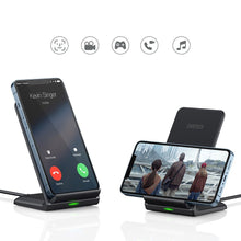 Заредете изображение във визуализатора на галерията – Choetech Qi wireless charger 10W phone stand + USB cable - micro USB black (T524-S) - TopMag
