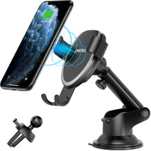 Заредете изображение във визуализатора на галерията – Choetech Qi Wireless Charger 10W Gravity Car Cockpit Holder Dashboard + Clip for Ventilation Grille Airflow + 1.2m Micro USB Cable Black (T536-S) - TopMag
