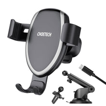 Заредете изображение във визуализатора на галерията – Choetech Qi Wireless Charger 10W Gravity Car Cockpit Holder Dashboard + Clip for Ventilation Grille Airflow + 1.2m Micro USB Cable Black (T536-S) - TopMag
