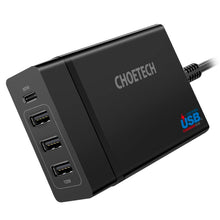 Заредете изображение във визуализатора на галерията – Choetech travel wall Charger 3x USB / 1X USB Type C 60W Power Delivery black (PD72-1C3U) - TopMag
