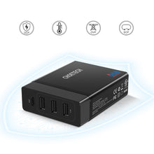 Заредете изображение във визуализатора на галерията – Choetech travel wall Charger 3x USB / 1X USB Type C 60W Power Delivery black (PD72-1C3U) - TopMag
