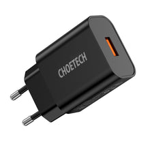 Заредете изображение във визуализатора на галерията – Choetech USB travel wall charger 18W Power Delivery black (Q5003-EU) - TopMag
