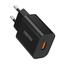 Заредете изображение във визуализатора на галерията – Choetech USB travel wall charger 18W Power Delivery black (Q5003-EU) - TopMag
