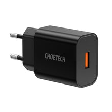 Заредете изображение във визуализатора на галерията – Choetech USB travel wall charger 18W Power Delivery black (Q5003-EU) - TopMag
