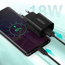 Заредете изображение във визуализатора на галерията – Choetech USB travel wall charger 18W Power Delivery black (Q5003-EU) - TopMag
