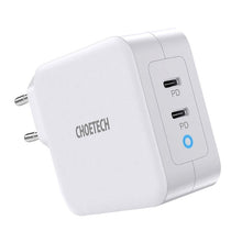 Заредете изображение във визуализатора на галерията – Choetech GaN fast charger 2x USB Type C Power Delivery 3.0 QuickCharge 3.0 AFC 100W EU white (PD6008-EU) - TopMag
