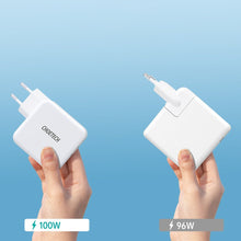 Заредете изображение във визуализатора на галерията – Choetech GaN fast charger 2x USB Type C Power Delivery 3.0 QuickCharge 3.0 AFC 100W EU white (PD6008-EU) - TopMag
