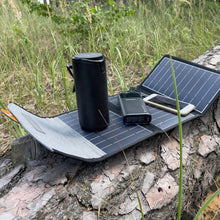 Заредете изображение във визуализатора на галерията – Choetech foldable travel solar solar charger 22W solar panel 2x USB 5V / 2.4A / 2.1A solar panel (82 x 24 cm) black (SC005) - TopMag
