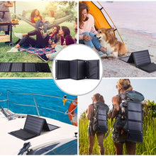 Заредете изображение във визуализатора на галерията – Choetech foldable travel solar solar charger 22W solar panel 2x USB 5V / 2.4A / 2.1A solar panel (82 x 24 cm) black (SC005) - TopMag
