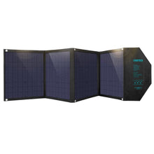Заредете изображение във визуализатора на галерията – Choetech large foldable solar charger 80W solar photovoltaic USB Type C (Power Delivery) / 2x USB (Quick Charge / 2,4A) (158 x 41 cm) black (SC007) - TopMag
