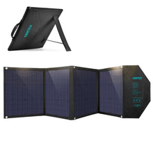 Заредете изображение във визуализатора на галерията – Choetech large foldable solar charger 80W solar photovoltaic USB Type C (Power Delivery) / 2x USB (Quick Charge / 2,4A) (158 x 41 cm) black (SC007) - TopMag
