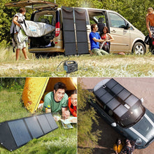 Заредете изображение във визуализатора на галерията – Choetech Foldable Solar Charger 100W 2x USB / 1x USB Type C Power Delivery Quick Charge black (SC009) - TopMag
