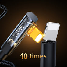 Заредете изображение във визуализатора на галерията – Joyroom Angled Lightning cable - USB C for fast charging and data transfer 20W 1.2 m black (S-CL020A6)
