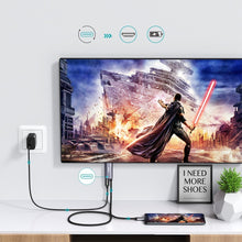 Заредете изображение във визуализатора на галерията – Choetech unidirectional adapter USB type C (male) to HDMI 4K 60Hz (male) + power supply Power Delivery 60W 1,8m gray (XCH-M180-GY) - TopMag
