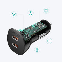 Заредете изображение във визуализатора на галерията – Choetech car charger 2x USB Type C Quick Charge Power Delivery 40W FCP AFC black (TC0008) - TopMag
