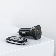 Заредете изображение във визуализатора на галерията – Choetech car charger 2x USB Type C Quick Charge Power Delivery 40W FCP AFC black (TC0008) - TopMag
