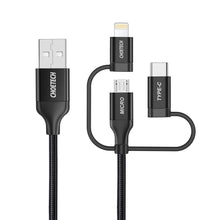 Заредете изображение във визуализатора на галерията – Choetech 3in1 MFI cable USB - USB Type C / micro USB / Lightning (charging 3A / data transmission 480 Mbps) 1.2m black (IP0030-BK) - TopMag

