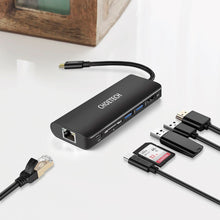Заредете изображение във визуализатора на галерията – Choetech docking station adapter hub USB Typ C 6in1 100W PD black (HUB-M05) - TopMag
