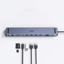 Заредете изображение във визуализатора на галерията – Choetech docking station multifunctional adapter HUB USB Typ C 11in1 100W PD gray (HUB-M20) - TopMag
