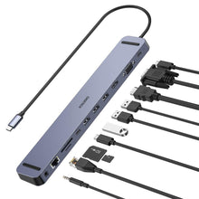 Заредете изображение във визуализатора на галерията – Choetech docking station multifunctional adapter HUB USB Typ C 11in1 100W PD gray (HUB-M20) - TopMag

