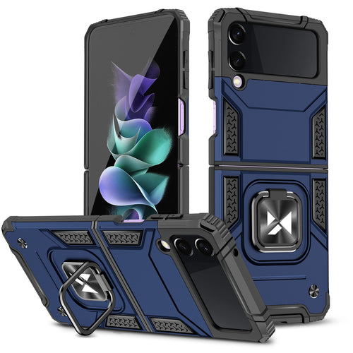 Wozinsky Ring Armor case for Samsung Galaxy Z Flip 4 armored cover magnetic holder ring blue