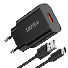 Заредете изображение във визуализатора на галерията – Choetech quick charger Quick Charge 3.0 18W 3A + USB cable - USB Type C 1m black (Q5003) - TopMag
