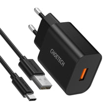 Заредете изображение във визуализатора на галерията – Choetech quick charger Quick Charge 3.0 18W 3A + USB cable - USB Type C 1m black (Q5003) - TopMag
