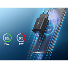 Заредете изображение във визуализатора на галерията – Choetech fast PPS Power Delivery 25W 3A wall charger + USB Type C cable 2m black (PD6003) - TopMag
