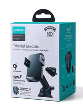 Заредете изображение във визуализатора на галерията – Joyroom Qi wireless 15W automatic car charger electric phone holder (dashboard and air vent) black (JR-ZS219) - TopMag
