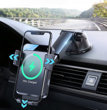 Заредете изображение във визуализатора на галерията – Joyroom Qi wireless 15W automatic car charger electric phone holder (dashboard and air vent) black (JR-ZS219) - TopMag
