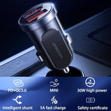 Заредете изображение във визуализатора на галерията – Joyroom C-A09 Mini dual-port QC3.0 Smart fast charge 2x USB 30W Quick Charge, SCP, PD, AFC Black - TopMag
