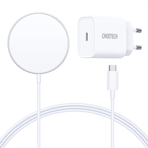 Choetech 15W Magnetic Wireless Charger Kit Qi + 20W Power Delivery Charger (MagSafe Compatible) White (T517-F) - TopMag