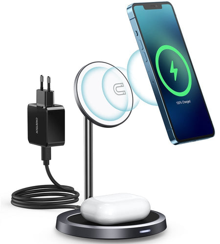 Choetech 2in1 Magnetic Holder Qi Wireless Charger for Magsafe 15W Gray + 20W AC Charger (T575-F) - TopMag