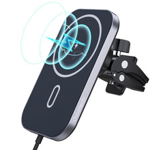 Заредете изображение във визуализатора на галерията – Choetech Car Kit Magnetic Mount Induction Qi Charger 15W (MagSafe Compatible) 1m Black (T200-F) + USB / USB Type C Car Charger - TopMag
