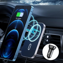 Заредете изображение във визуализатора на галерията – Choetech Car Kit Magnetic Mount Induction Qi Charger 15W (MagSafe Compatible) 1m Black (T200-F) + USB / USB Type C Car Charger - TopMag
