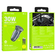 Заредете изображение във визуализатора на галерията – Borofone Car charger BZ26 Searcher - Typ C - PD 30W 3A with Type C to Type C cable grey
