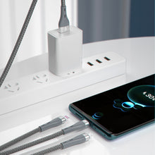 Заредете изображение във визуализатора на галерията – Dudao 3in1 USB cable - Lightning / microUSB / USB Type C 65W 1.2m gray (L20X) - TopMag
