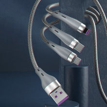 Заредете изображение във визуализатора на галерията – Dudao 3in1 USB cable - Lightning / microUSB / USB Type C 65W 1.2m gray (L20X) - TopMag
