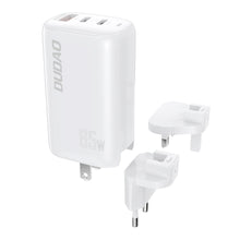 Заредете изображение във визуализатора на галерията – Dudao 3-port GaN charger 3in1 (EU, US, UK) 2 x Type C (PD) + USB (QC) 65W white (A7PRO) - TopMag
