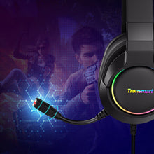 Заредете изображение във визуализатора на галерията – Tronsmart Sparkle RGB Gaming Headset circumaural USB headphones with microphone and remote control for players black (467600) - TopMag
