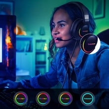 Заредете изображение във визуализатора на галерията – Tronsmart Sparkle RGB Gaming Headset circumaural USB headphones with microphone and remote control for players black (467600) - TopMag
