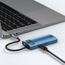 Заредете изображение във визуализатора на галерията – Baseus Metal Gleam 6in1 multifunctional USB Type C hub - USB Type C Power Delivery 100W / HDMI 4K 30Hz / 3x USB 3.2 Gen 1 / RJ45 1Gbps blue (WKWG000003) - TopMag
